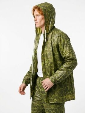 Vintage ‘World Famous’ Duck Camo Hunting Rain Set Jacket+Pants w/Hood PVC size:L